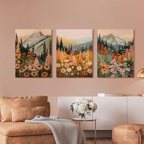Wrapped Canvas Daisy Mountain Wildflower Wall Art Set of 3 (3 Count)