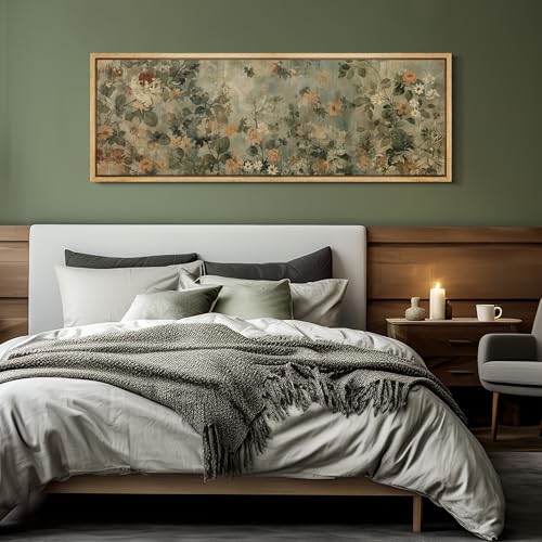 Large Framed Canvas Print Wall Art Minimalist Ink Branches Illustrations Antique Retro Fine Art Illustrations Decorative for Bedroom