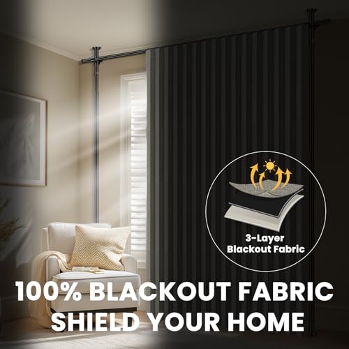 100% Blackout Room Divider Curtains Sets Grey 2 Panels W100 x L96in No Drill Curtain Rods (2 Count)