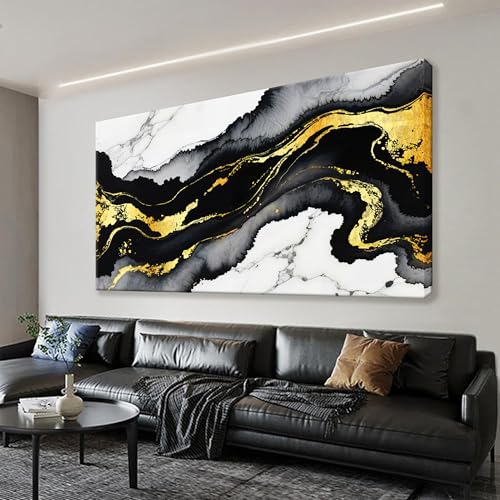 Black And Gold Abstract Wall Art Small Size Home Wall Decor 20"X40"