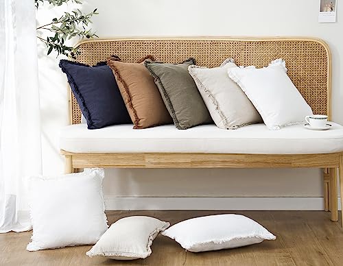 Decorative Linen Fringe Throw Pillow Covers 22×22 Khaki Brown (2 Count)
