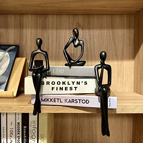 Abstract Small Black Reading Thinker Statue for Book Shelf Office (3 Count)