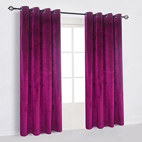 Super Soft Luxury Velvet Fushcia Room Darkening Light Blocking Drapes Curtain Panel Drapery 52 inch Wide by 72 inch Length with Grommet Fushcia