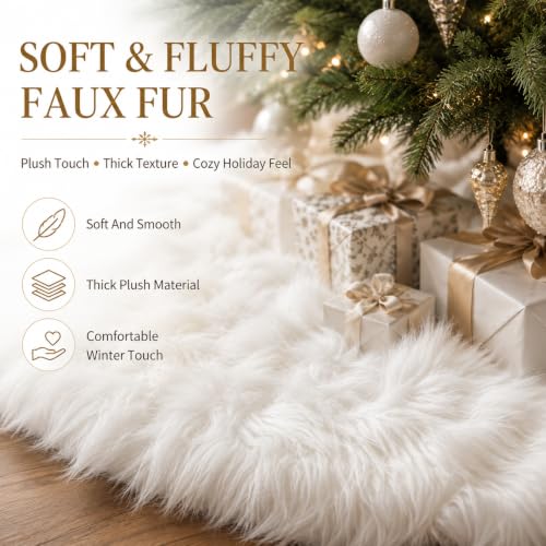 60 Inch Christmas Tree Plush Skirt Decoration for Merry Christmas Party Faux Fur Christmas Tree Skirt Decorations
