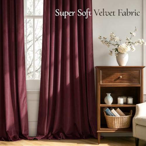 Ruby Red Blackout Velvet Curtains Drapes 84 Inch Long 52"x84" (2 Count)