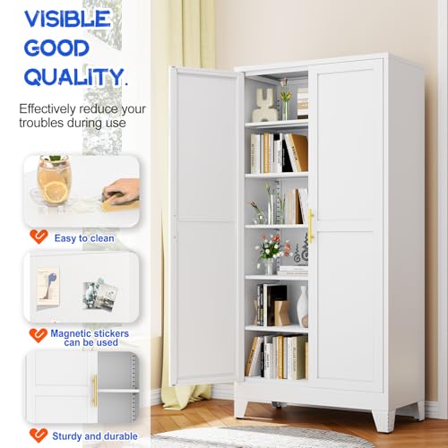 75.2" Tall Metal Storage Cabinet with 2 Doors & 5 Adjustable Shelves