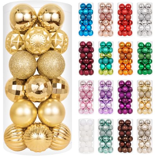 24ct Gold Christmas Ornaments for Tree Decorations (24 Count)