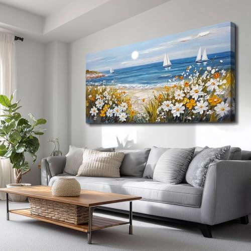 Wall Art For Dining Room Kitchen Blue Ocean Beach Art Pictures Living Room Decor Vintage Landscape Painting Modern Canvas Print Suitable For Bedroom Office Farmhouse Wall Decor 24x48 In