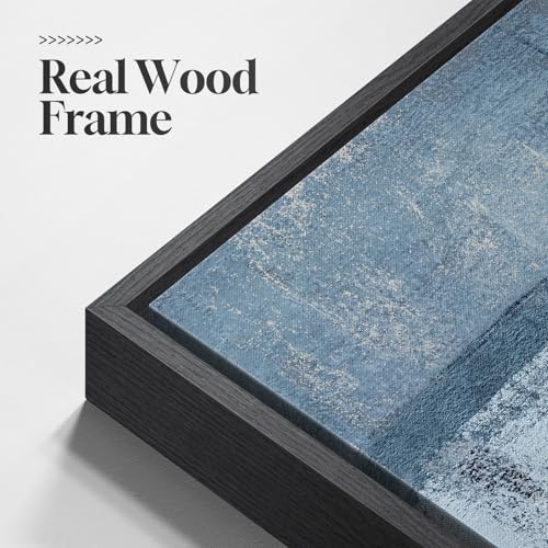 Large Framed Blue and Gray Modern Abstract Wall Art (3 Count)