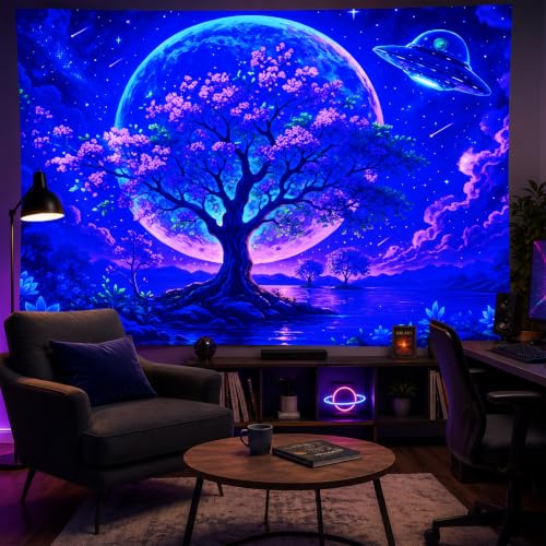 Blacklight Tapestry Fantasy Tree Party Wall Decor 78 x 59 Inch