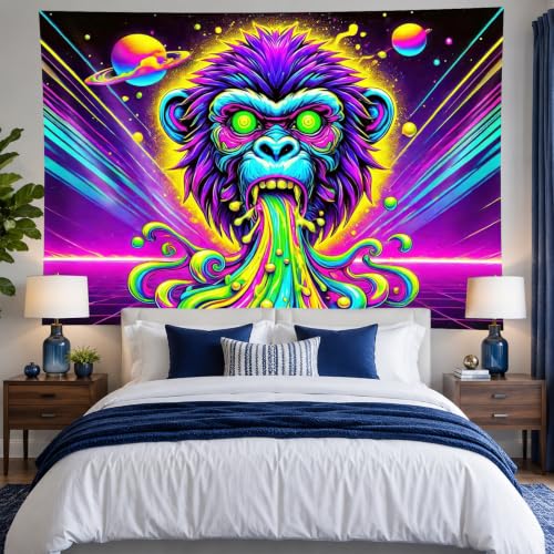 Blacklight Tapestry Gorilla Monkey Room Decor 78 x 59 Inch