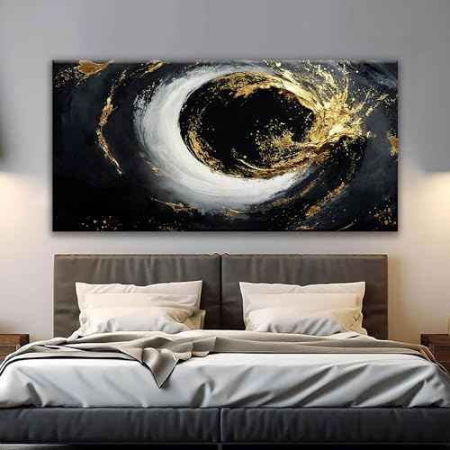 Large Abstract Wall Art For Living Room Black And Gold Wall Art Modern Canvas Art Wall Decor 29" X 58" Painting Abstract Art For Bedroom Hotel Office Apartment Home Decoration