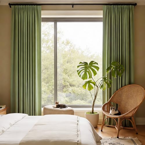 Sage Green Pinch Pleat Blackout Curtains 96 Inches Long for Living Room (2 Count)
