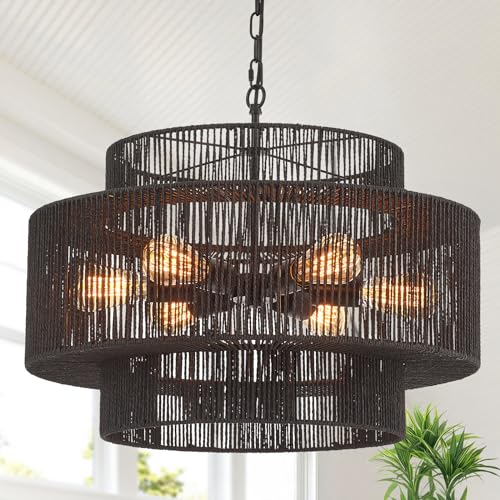 23.6" Black Rattan Chandelier