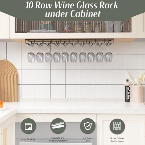 10 Row Wine Glass Rack Under Cabinet Large Capacity
