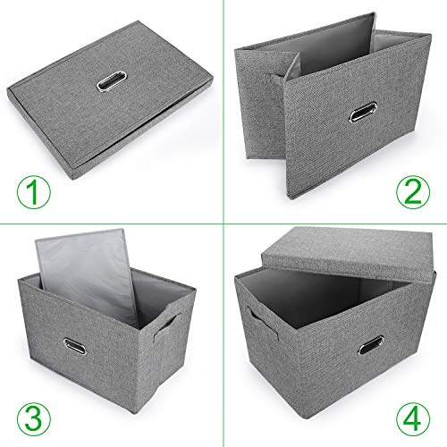 Linen Fabric Collapsible Storage Bins with Removable Lids and Handles