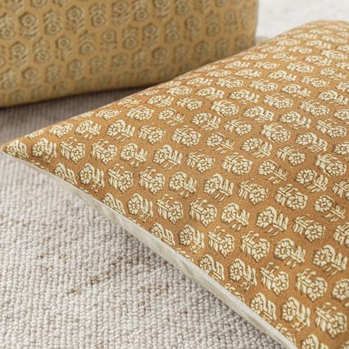 Decorative Floral Print Throw Pillow Covers 22×22 Golden Orange (2 Count)