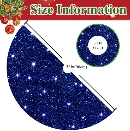 Blue Christmas Tree Skirt Decorations 36 Inches Sequin Christmas Tree Skirt Sparkly Tree Mat Embroidery Velvet Tree Skirts Xmas Ornaments Halloween Tree Cover Skirt Round Sequin Tree Base Mat