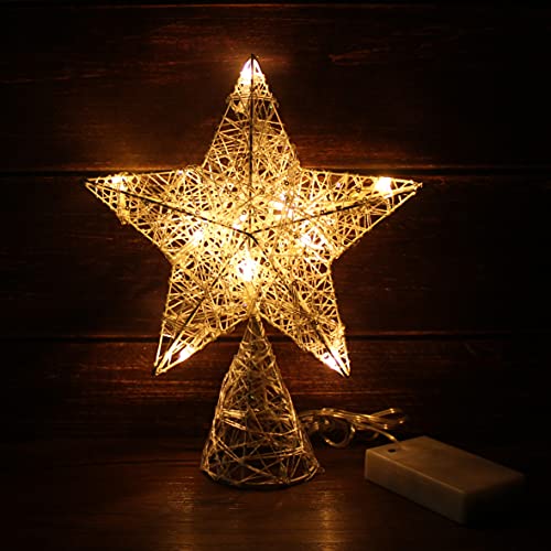 White Tree Top Star with Warm White LED Lights and Timer for Christmas Ornaments and Holiday Seasonal Décor