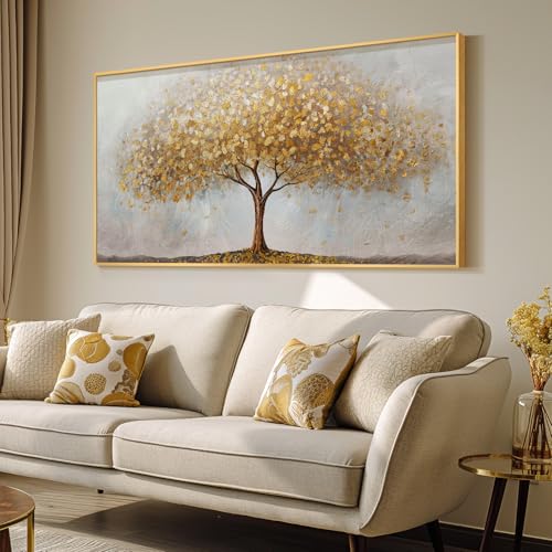 Large Framed Modern Gold Tree of Life Wall Art for Living Room