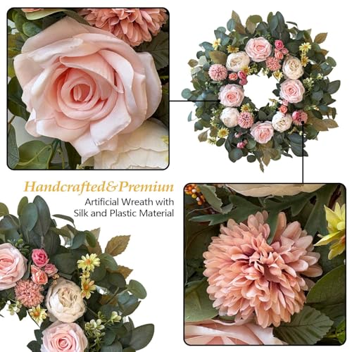 24 Inch Spring Peony Wreath Pink Rose Front Door Wreath