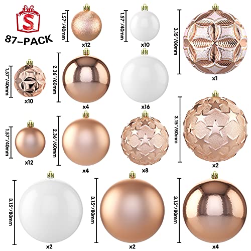 87ct Christmas Ball Ornaments Set Shatterproof Seasonal Hanging Decorations with Reusable Hand (87 Count)