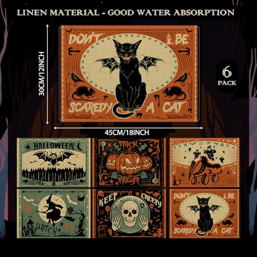 6 Pcs Halloween Placemats 12"x18" Gothic Bat Placemats Kitchen Decoration Washable Witch Place Mats Rectangle Skull Table Mats for Halloween Dining Table Accessories