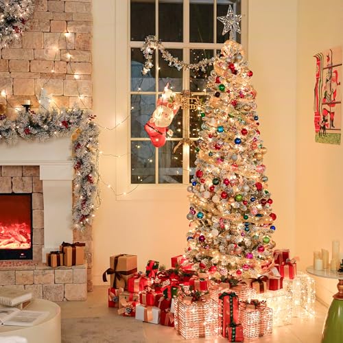 6 ft Pencil Prelit Christmas Tree with Snow Flocked Branches