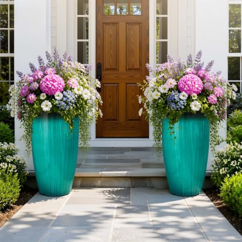 Autodaya 24" Faux Ceramic Large Planters for Outdoor Plants (2 Count)