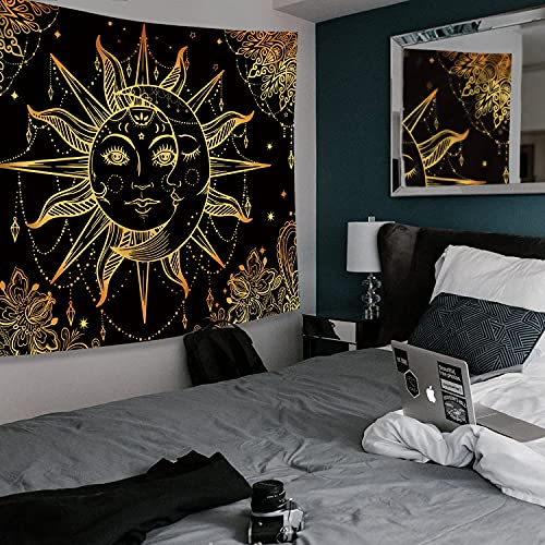 Hippie Sun and Moon Tapestry Bohemian Tapestry Aesthetic Cute Tapestries for Bedroom and Living Room Decor Sun 50×60 Inches