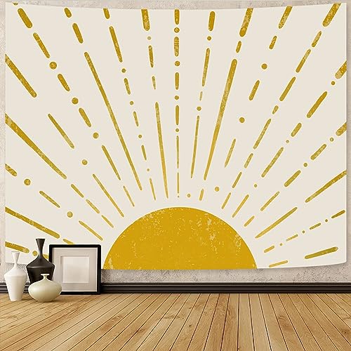 Gold Boho Burning Sun Tapestry Wall Hanging