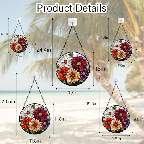 Stained Glass Window Hanging Color Dahlia Suncatcher Gifts for Women 9.8"