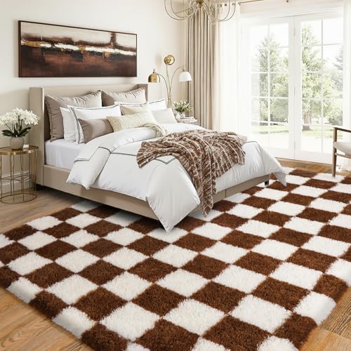 Fluffy Plush Shag Checkered Rug
