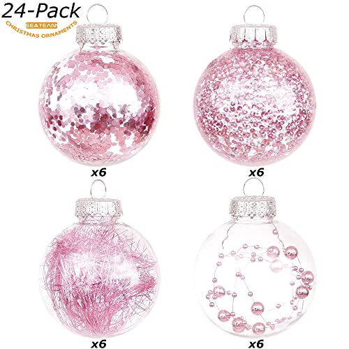 24 Pack Clear Christmas Ball Ornaments with Fillers (24 Count)