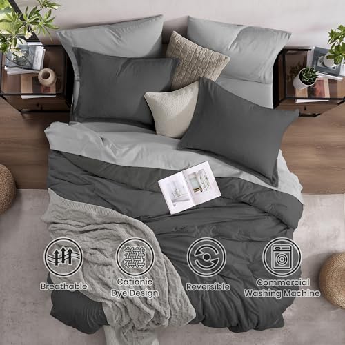 Oversized Queen Comforter Set 7 Pieces Dark Grey Bed in a Bag
