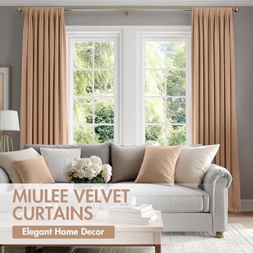Blush Beige Blackout Velvet Curtains Drapes 96 Inch Long 52"x96" (2 Count)