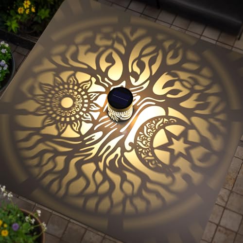 2 Pack Large Solar Fence Lights Metal Solar Powered Outdoor Wall Deck Step Lights Tree Theme Waterproof Fence Light for Garden Post Patio Backyard Yard Decor (2 Count)