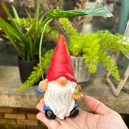 Garden Gnome Statue Decoration with Leaf Umbrella