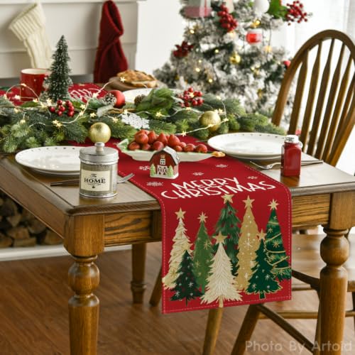Red Xmas Trees Table Runner Home Party Decor 13x36 Inch