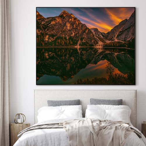 60"x72" Extra Large Framed Wall Art Majestic Mountain Landscape Reflected in Lake at Sunset for Home Living Room Bedroom Decor