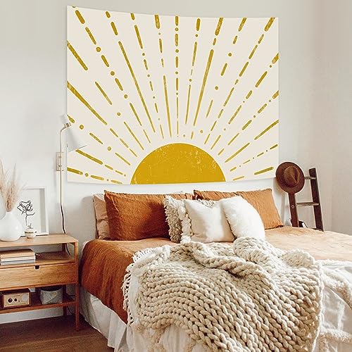Gold Boho Burning Sun Tapestry Wall Hanging