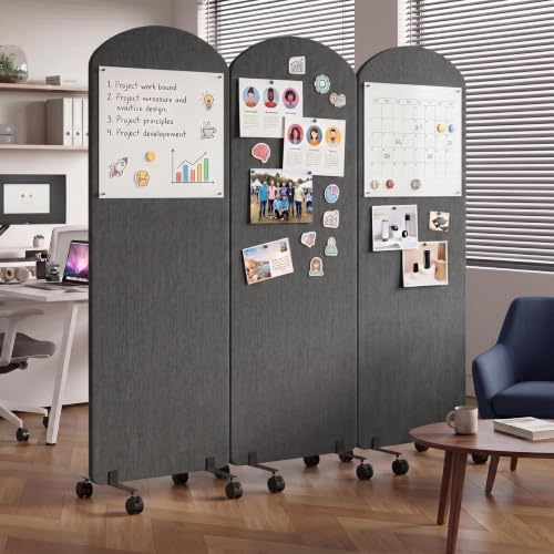 72 x 66 Inch 3 Panel Soundproof Room Divider with Wheels