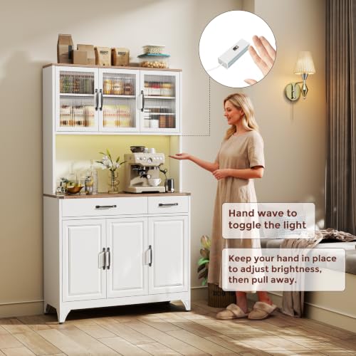 74.8" Tall Metal Pantry Cabinet with Charging Station & LED Light