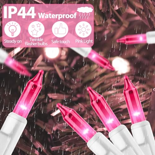 Pink Christmas Lights 25FT 100 Incandescent Bulbs