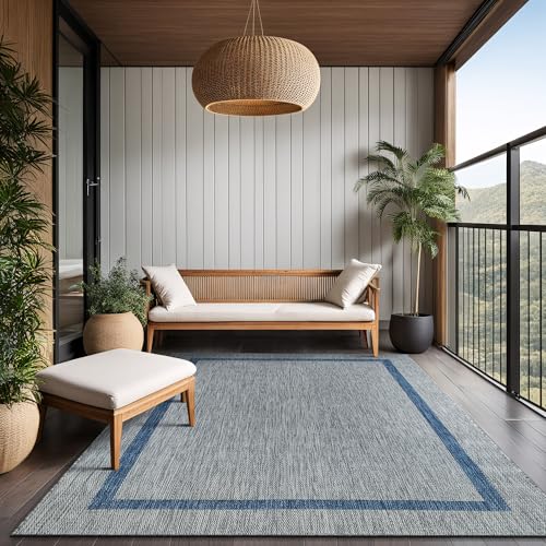 Bordered Outdoor Rug 6x9 Washable Outside Carpet for Indoor Patio Porch Waterproof Easy Cleaning Non Shedding Area Rugs Silver Gray