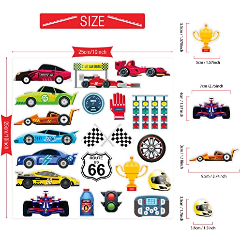 23 PCS Racing Car Thick Gel Clings Car Themed Window Gel Clings Decals Stickers for Kids Toddlers and Adults Home Airplane Classroom Nursery Transportation Party Supplies Decorations Removable and (23 Count)