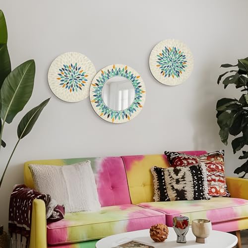 Jewel Tone Mother of Pearl Mirror Wall Decor for Living Room (3 Count)