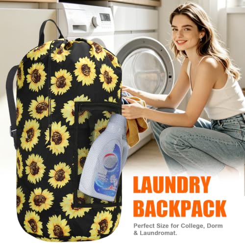 Laundry Bag Backpack Durable Laundry Bag with Shoulder Straps and Mesh Pockets Portable Laundry Hamper Dirty Clothes Bag for College