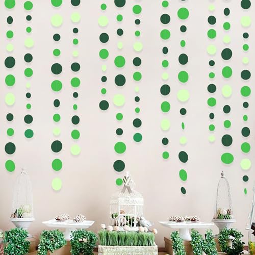 Green Party Decorations Ombre Green Circle Dots Garland Hanging Paper Polka Dot Streamer for Birthday Wedding Bridal Shower Summer Spring Easter St Patrick’s Day Golf Tea Party Supplies