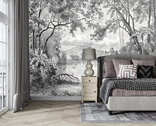 Black and White Tropical Rainforest wall Mural Wallpaper for Bedroom 103" x 69" (49 Sq Ft)